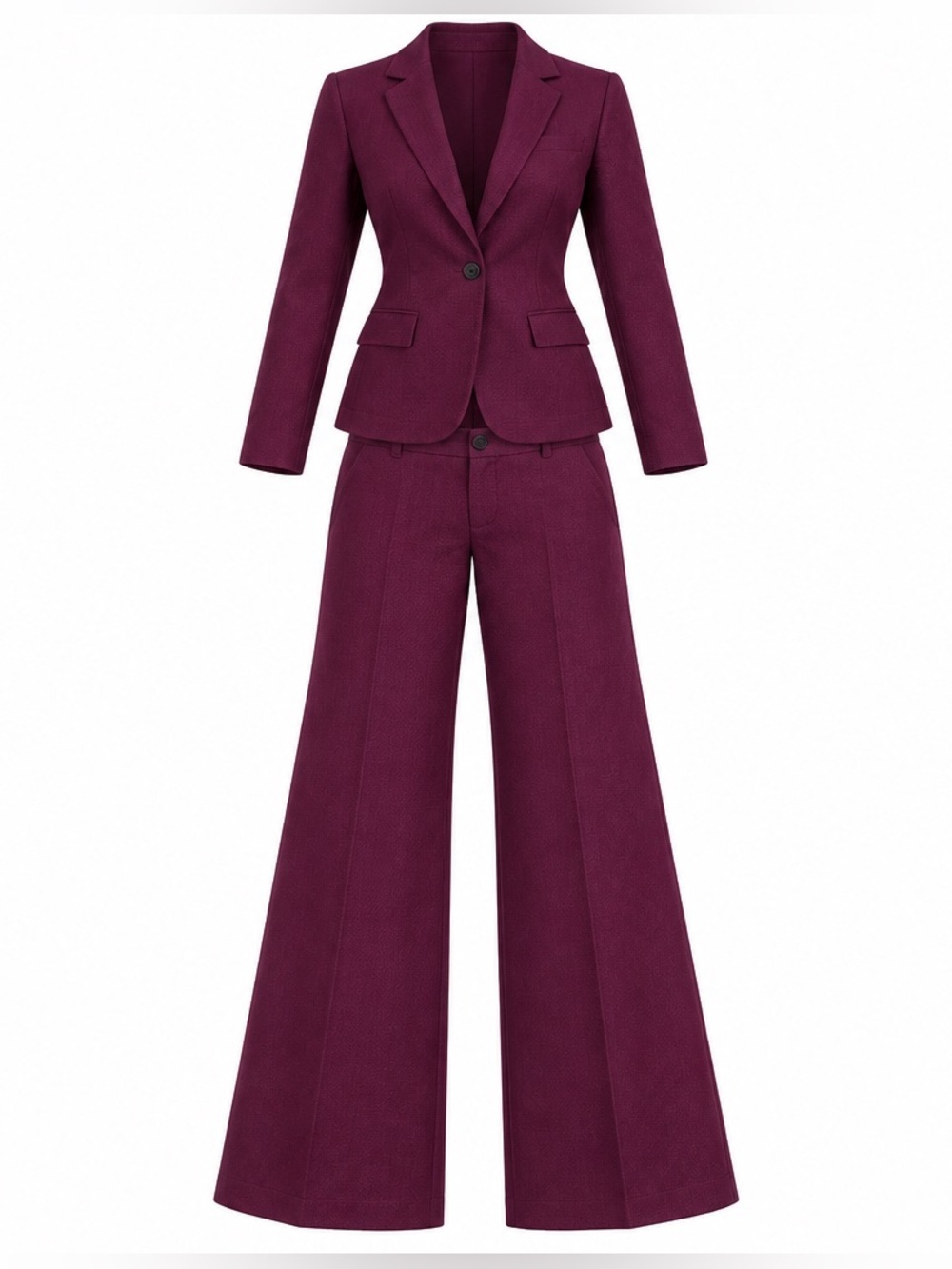 Women's Tailored Suit Set Wide-Leg Pants and Blazer in Plum Color Size S